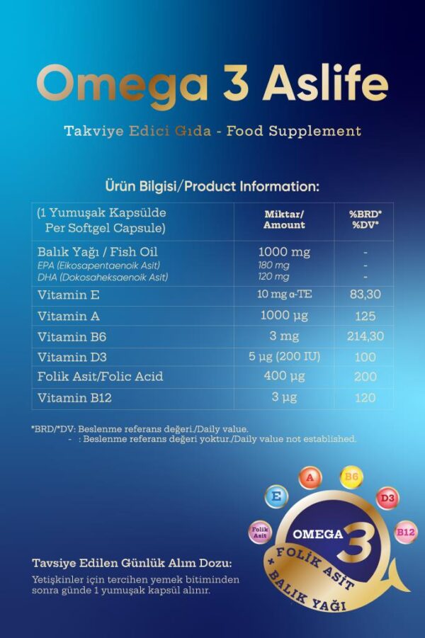 Omega 3 Aslife 30 Kapsül